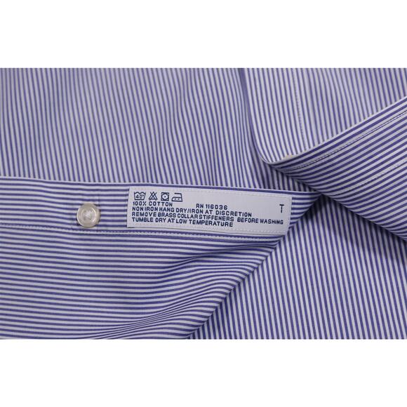 Charles Tyrwhitt Blue White Striped Non Iron Slim Fit Dress Shirt (38) 15-33 - Picture 7 of 7